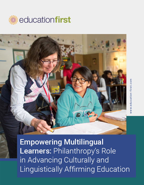 Cover image of publication with image of female teacher helping a student