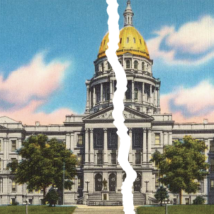 Image of the Colorado Capital building tore in half